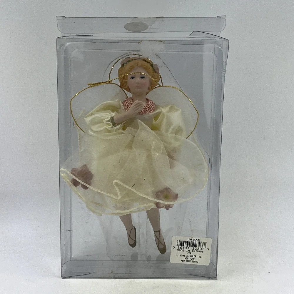 Kurt S Adler Porcelain Angel Christmas Ornament Cream Pink‎ Floral Dress J8873